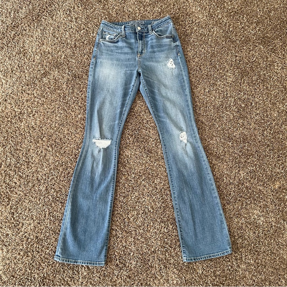 Arizona Jean Co Juniors Distressed Flare Jeans Size 7 Medium Wash Ripped Y2K